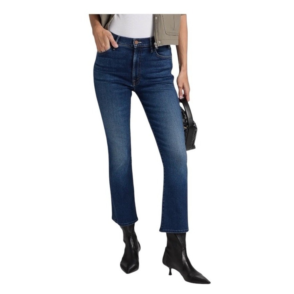 Mother The Hustler Ankle Heirloom Jeans High Rise Straight Raw Hem Size 28 Blue